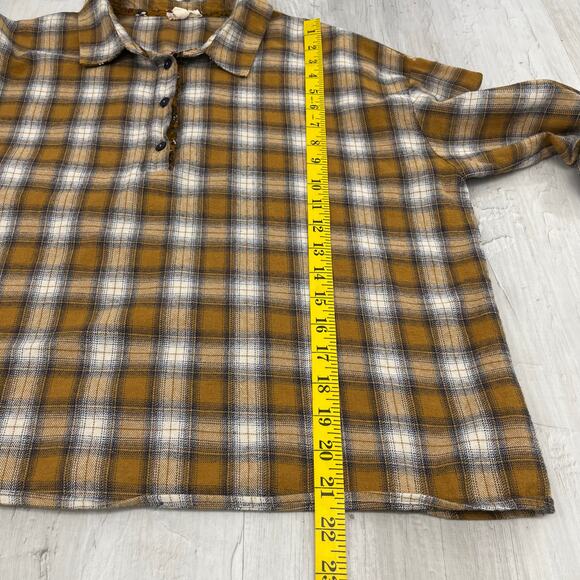 Hem & Thread Plaid 3/4 Button Floral Roll Cuff Collared Fall Autumn Shirt Large - Picture 9 of 9